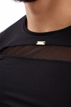 Noir Mesh Panel Long Sleeve Shirt