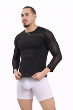 Noir Mesh Panel Long Sleeve Shirt