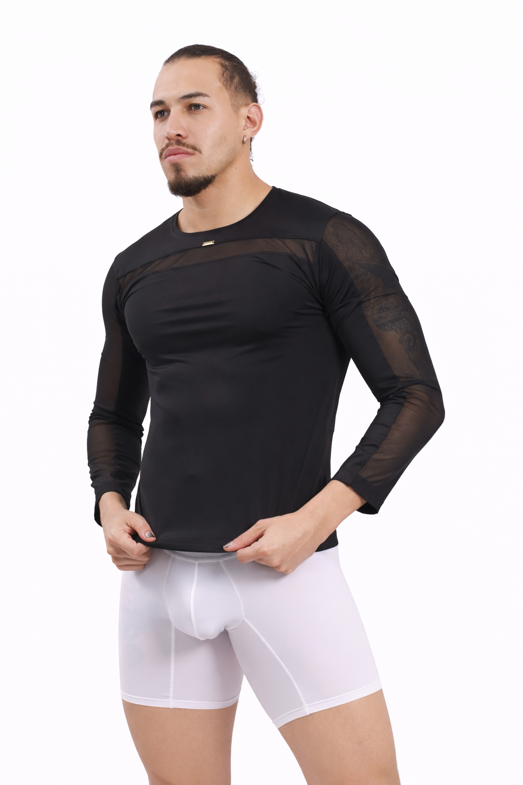 Noir Mesh Panel Long Sleeve Shirt