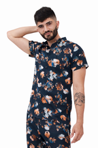 Midnight Bloom Collar Shirt Set