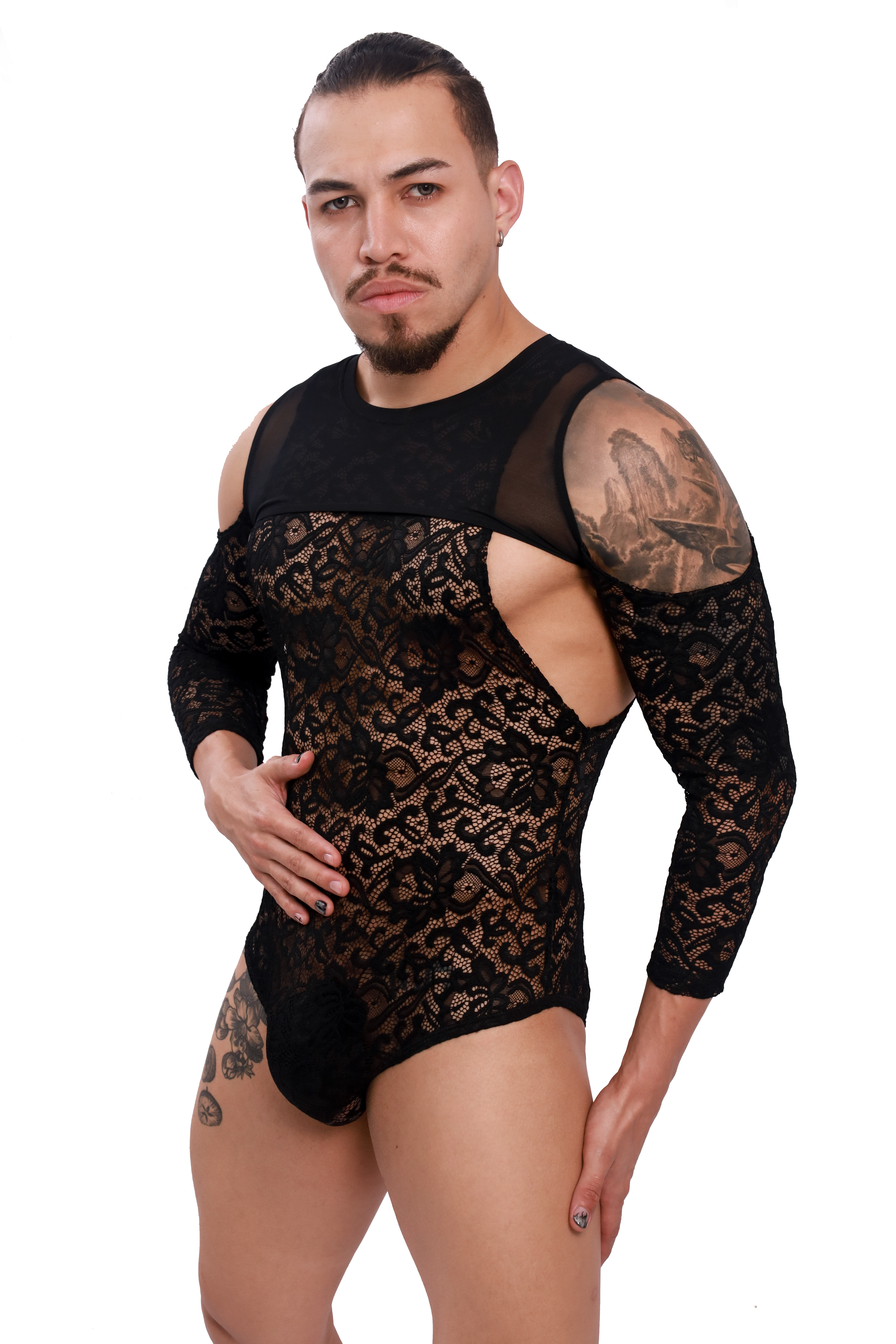 Noir Lace Cutout Long Sleeve Body