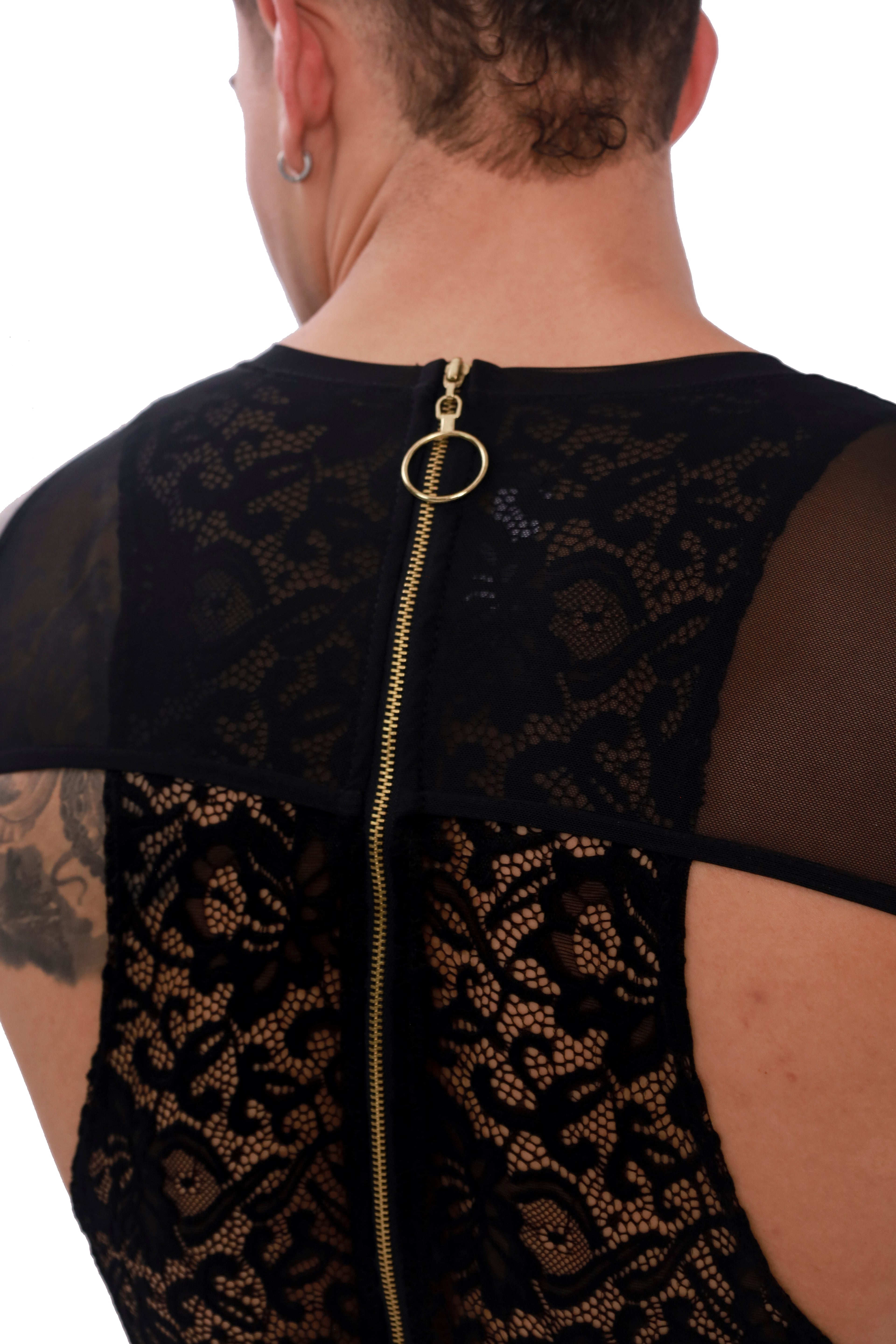 Noir Lace Cutout Long Sleeve Body