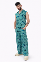 Seafoam Aviary Sleeveless Collar Shirt Set
