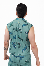 Seafoam Aviary Sleeveless Collar Shirt Set