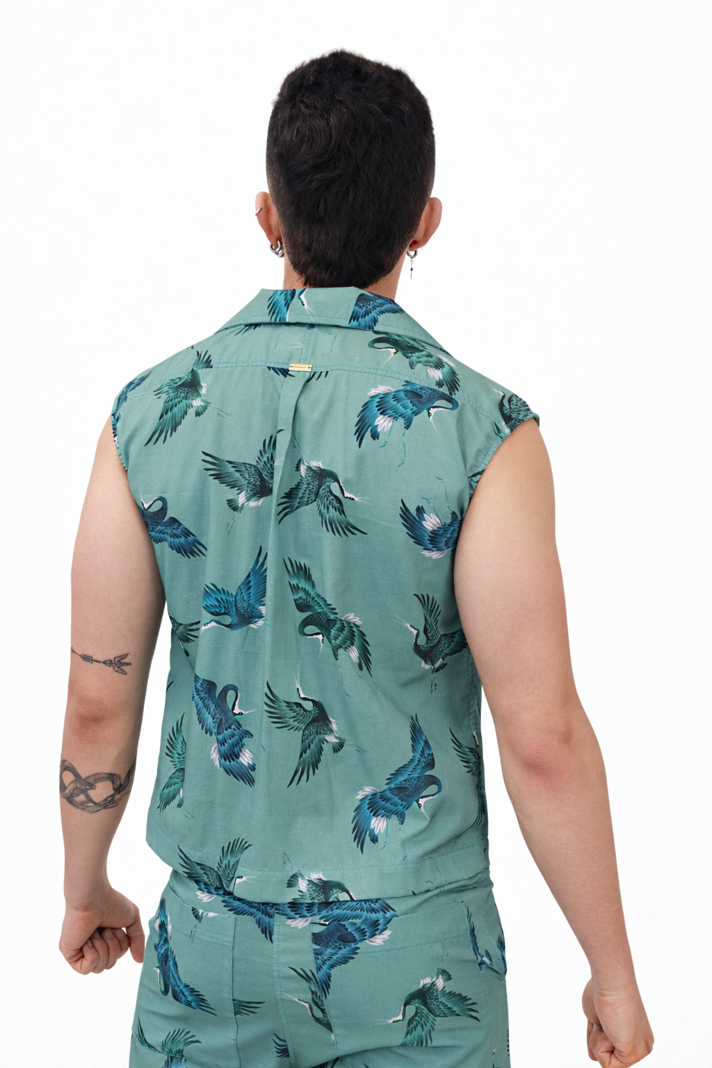 Seafoam Aviary Sleeveless Collar Shirt Set