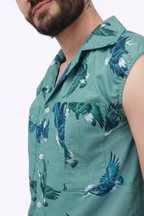 Seafoam Aviary Sleeveless Collar Shirt Set