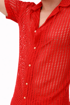 Crimson Mesh Collar Shirt Set
