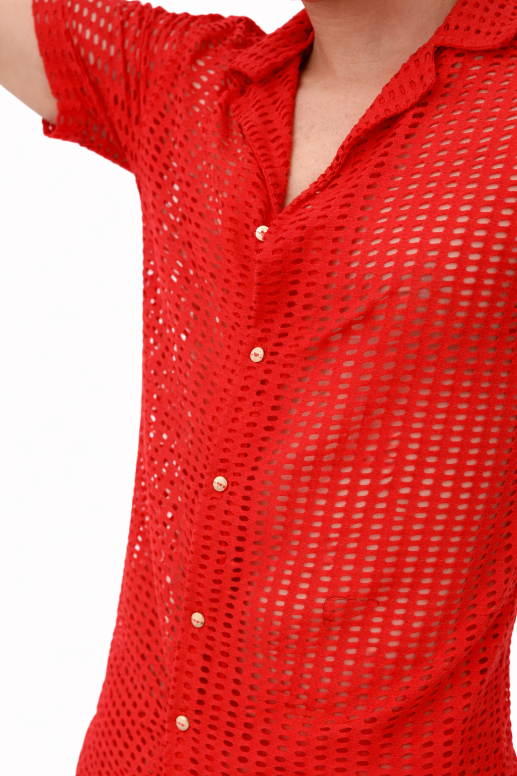 Crimson Mesh Collar Shirt Set