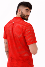 Crimson Mesh Collar Shirt Set