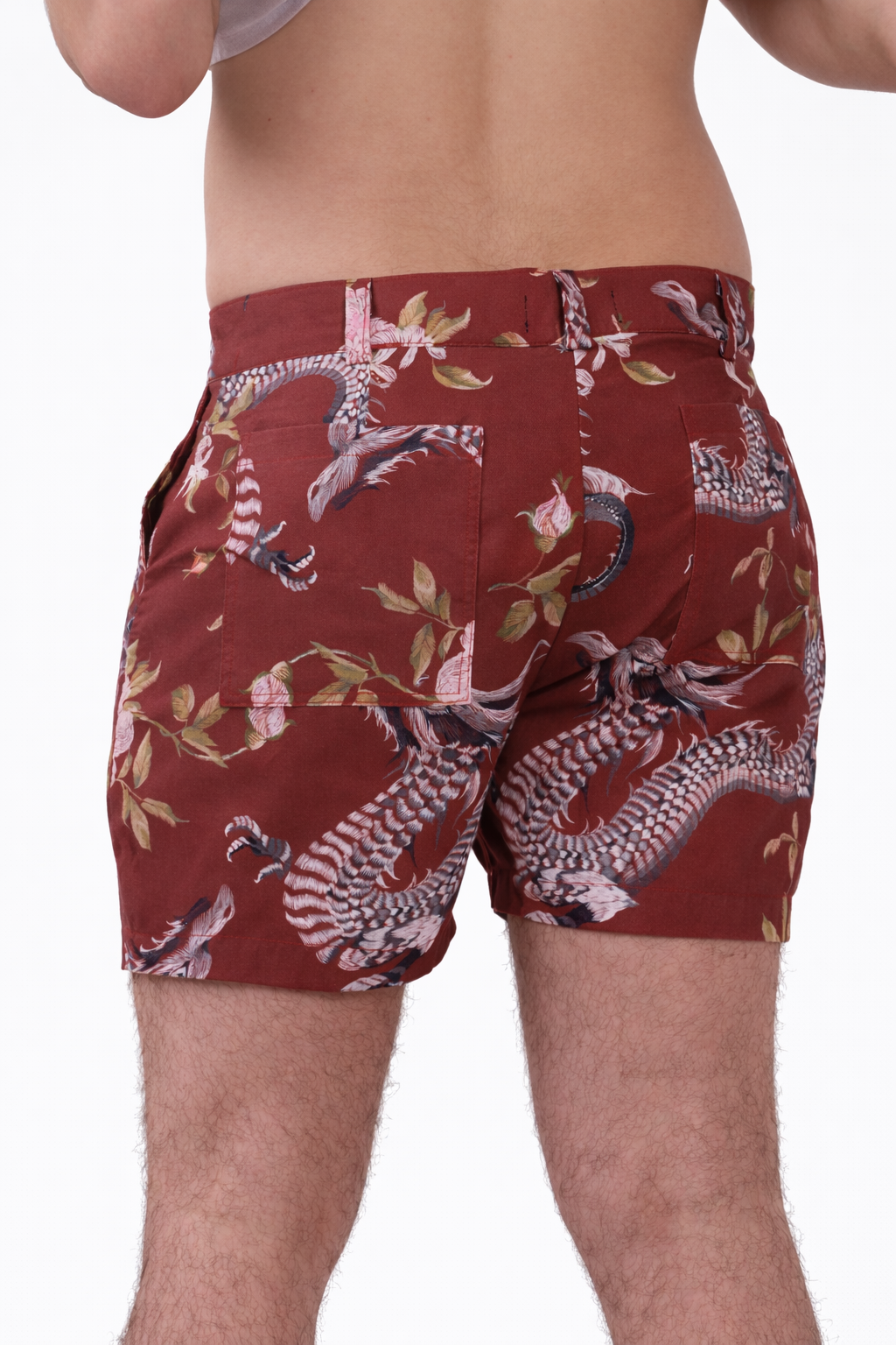 Burgundy Dragon Straight Cut Shorts