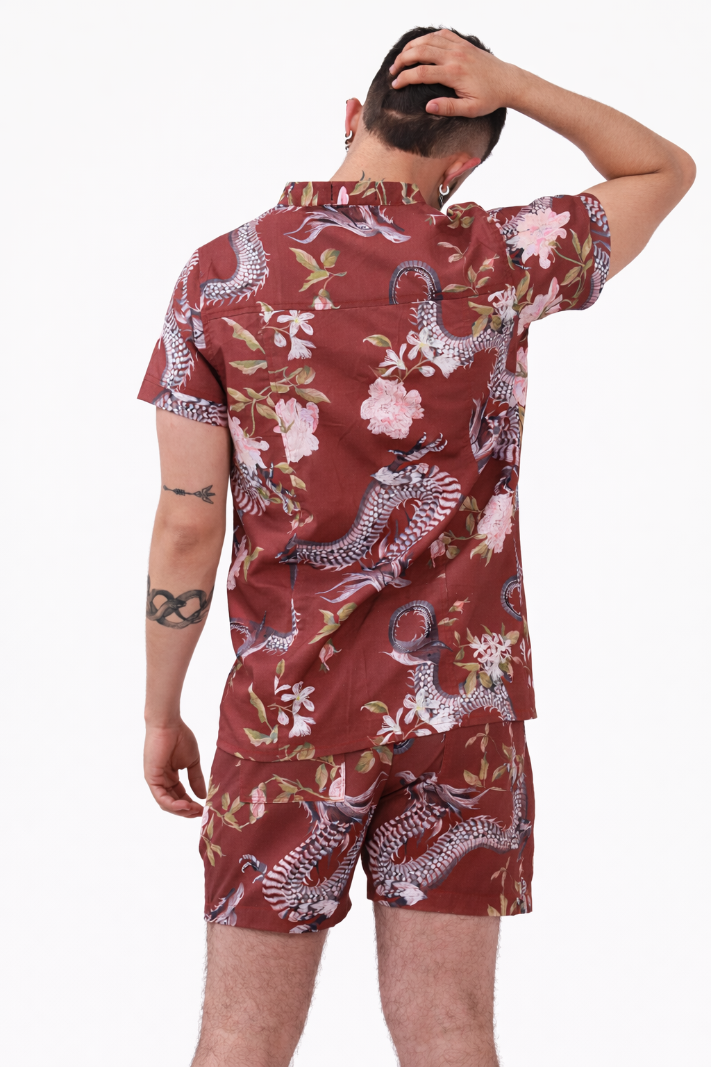 Burgundy Dragon Straight Cut Shorts