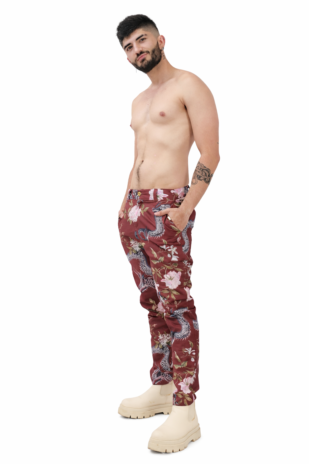Burgundy Dragon Straight Cut Pants