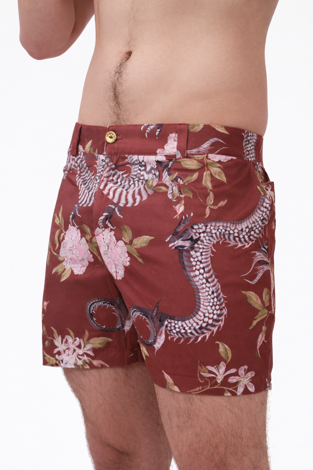 Burgundy Dragon Straight Cut Shorts